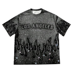 Camiseta gráfica con estampado de diamantes de imitación para hombre, camiseta de manga corta con cuello redondo, camiseta informal de verano de inspiración vintage, Top informal brillante - Product Image 1