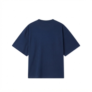 T-shirt décontracté surdimensionné pour homme, bleu marine uni, à manches courtes et col rond, en jersey 100 % coton, coupe ajustée 2026 - Product Image 4