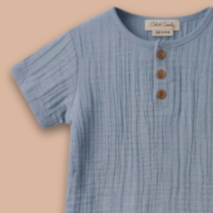 Camiseta Henley de manga corta de muselina orgánica Cot & Candy Aqua-Stylish para bebé - Product Image 3