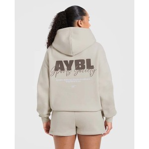 Sweat à capuche oversize pour femme en molleton de coton et fibre de bambou respirant avec poche frontale et logo, style automne, manches classiques - Product Image 2