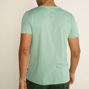 Men's <b>Mint</b> <b>Green</b> O-Neck Short Sleeve Cotton T-Shirt Regular Fit Solid Color Casual Knitted Jersey <b>Top</b> - Product Image 3