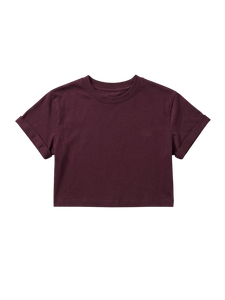 เสื้อผู้หญิงคุณภาพสูง แขนสั้น ทรงครอป สีแดงเลือดหมู ปักโลโก้ ผ้าฝ้าย 93% สแปนเด็กซ์ 7% ทรงเข้ารูป เหมาะสำหรับออกกำลังกาย - Product Image 5