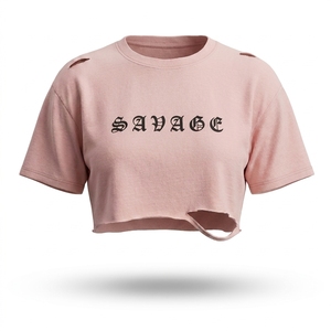 Camiseta de Manga Corta Casual para Mujer, 100% Algodón, Tejido Jersey Antipilling, Cuello Redondo, Se Aceptan Diseños ODM y OEM - Product Image 1