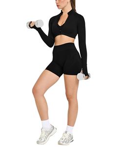 Nouvelle veste de yoga respirante pour femmes, entièrement zippée, col montant, avec trous pour les pouces, coupe ajustée, pour la course et l'entraînement en salle de sport, logo personnalisé - Product Image 3