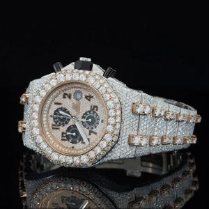 Reloj Cronógrafo Automático Mecánico de Calidad VVS1 para Hombre con Esfera Redonda en Tono Rosa, Correa de Acero Inoxidable y Moissanita - Product Image 4