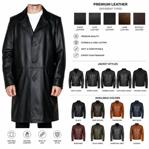 Chaqueta de Cuero Genuino para Hombre, Estilo Moderno, Cuello Camisero, Doble Botonadura, Chaqueta de Invierno Resistente, Color Negro - Product Image 1