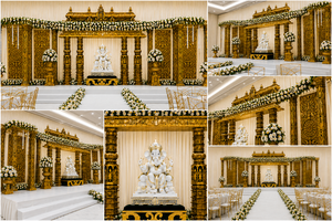 Scène de mariage traditionnelle du sud de l'Inde pour grandes cérémonies – Achetez la dernière décoration de scène de mariage tamilienne en finition dorée - Product Image 6