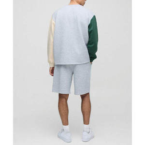 Conjunto de Sudadera de Manga Larga con Cuello Alto y Color Sólido para Hombre, Corte Regular, Informal, Jersey de Poliéster/Algodón, Pantalones Cortos, Parte Superior Beige - Product Image 2