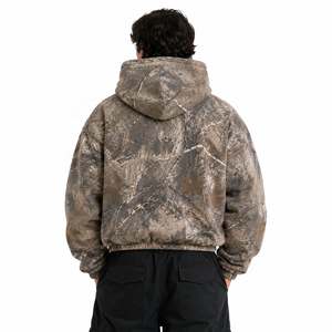 OEM Heavyweight Oversized Camouflage <b>Hoodie</b> Custom Puffer-Style Streetwear Bulk Printed Pullover Wholesale Men's Jackets Supply - Product Image 3