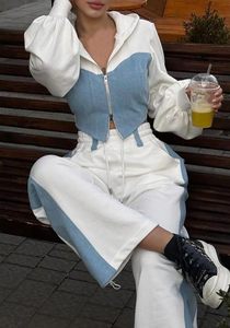 Women's Custom <b>Cropped</b> <b>Zip</b> <b>up</b> Tracksuit Set 100% Cotton French Terry Casual Sports Hoodie and Sweatpants Set - Product Image 5