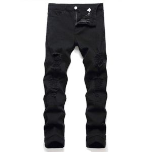 Jeans slim droits personnalisés pour hommes grandes tailles, en coton, séchage rapide, style vintage, taille mi-haute, déchirés, imprimés, décontractés, style urbain - Product Image 1