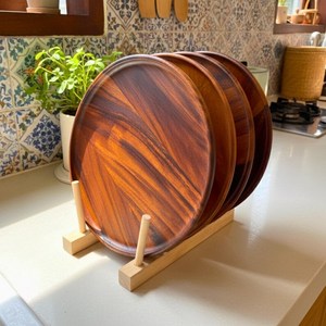 Assiette et bol ronds classiques en bois durables pour servir les aliments, vaisselle de camping réutilisable et écologique - Product Image 3