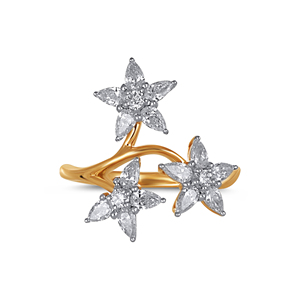 Bague Triple Fleur en Diamant en Or Jaune Premium avec Diamants Taillés Marquise et Rond Brillant - Product Image 3