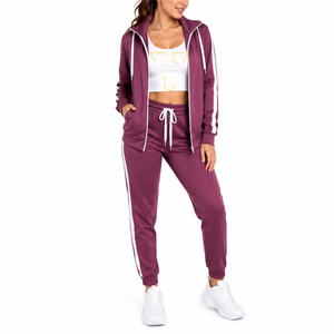 Conjunto Deportivo para Mujer, Manga Larga, Color Sólido, con Franja Lateral, Transpirable, Poliéster, 2 Piezas - Product Image 3