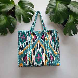 Sac fourre-tout en velours imprimé, sac matelassé imprimé indien, sac de courses durable - Product Image 5