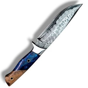 Cuchillos de Caza Damasco con Empuñadura Ergonómica, Hoja Fija Recta, Punta Caída, Mango de Madera Marrón, 30cm, 3 Años de Garantía, para Camping y Actividades al Aire Libre - Product Image 1