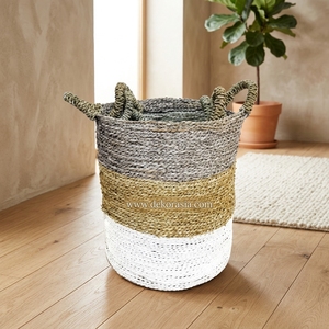 Paniers de rangement tissés à la main en jonc de mer naturel, multifonctionnels, écologiques, personnalisés, de haute qualité, décoration intérieure, Dekor Asia - Product Image 6