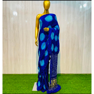 Sari traditionnel en soie pure multicolore Bandhej, sari indien fait main, teint à la main, design Bandhani, pour mariage, pour femmes - Product Image 1