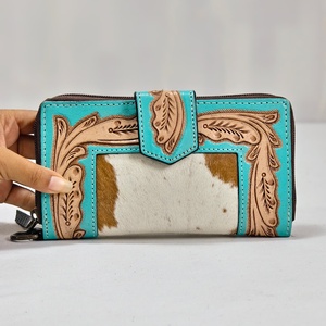 Cartera de Mano con Cierre de Cremallera y Correa para Muñeca, de Cuero Vacuno Genuino con Diseño Floral Occidental, Anti-Robo, para Mujer - Elegante y Vintage - Product Image 3