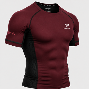 เสื้อรัดกล้ามเนื้อแขนสั้นสำหรับผู้ชาย Warpro สีแดงเลือดหมู แห้งเร็ว ผลิตจากผ้าสแปนเด็กซ์และโพลีเอสเตอร์ เหมาะสำหรับออกกำลังกาย ไซส์ M สำหรับผู้ใหญ่ - Product Image 4