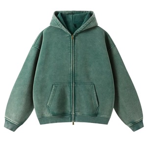 Sweat-shirt unisexe à capuche surdimensionné avec fermeture éclair, couleur unie, en coton French Terry, décontracté, pour l'automne, avec poche avant, coupe classique - Product Image 1