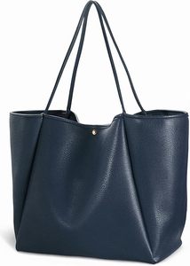 Bolso Tote Azul Marino para Mujer, Color Sólido, Microfibra, Cuero Sintético, Parte Superior Abierta, Estilo Minimalista, Uso Diario, Todas las Temporadas - Product Image 4