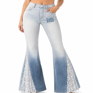 Women Lace Panel Flared Denim <b>Jeans</b> Premium Stretch Elegant Fashion Comfortable Stylish Elegant Lace Side Panel Design Wear - Product Image 1