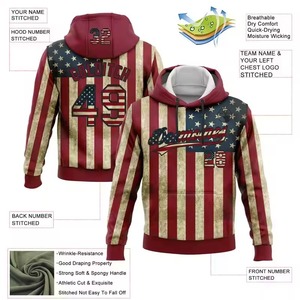 Sudaderas con Capucha Deportivas Sublimadas para Hombre, de Primera Calidad, con Diseño Personalizado de la Bandera Estadounidense, Nombre y Número del Equipo - Product Image 2