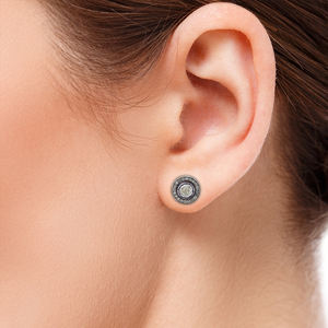 Pendientes de botón de plata 925 oxidada con diamante Polki natural, vermeil amarillo, 10 mm, cierre a presión, joyería fina - Product Image 4