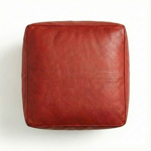 Handcrafted Red Leather Cube Pouf Ottoman Modern Floor Cushion Footstool for Living Room Bedroom Home Decor - Product Image 3
