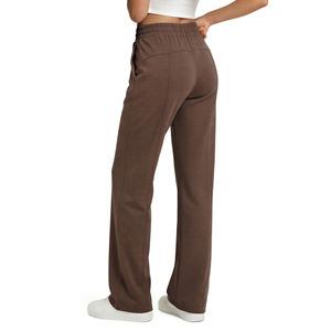 Women's Wide Leg <b>Pants</b> Solid Color Full Length Loose Fit High Waist Elastic Waist Casual Style Cotton <b>Spandex</b> Knitted <b>Pants</b> - Product Image 2