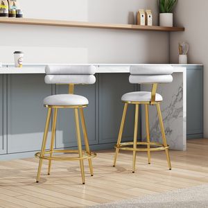 Juego de 2 Taburetes de Bar Modernos de Terciopelo Gris Claro de 27.65 Pulgadas, con Estructura de Hierro, Respaldo Acolchado Suave y Reposapiés - Product Image 1