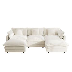 Divano Angolare Moderno Minimalista a U, 5 Posti Convertibile con Poggiapiedi Reversibile e 2 Pouf, Morbido per Soggiorno - Product Image 6
