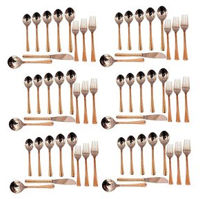 Steel Copper Cutlery <b>Flatware</b> 60 Pieces Set of Spoons Forks & Knives Served with DisheS <b>Flatware</b> & Tableware Items - Product Image 1