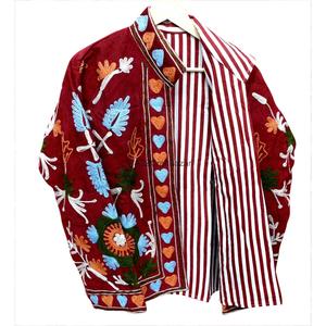 Handmade Corduroy Suzani Jacket Women's Floral Embroidered Cotton Stripe Lining Autumn <b>Winter</b> Fashion <b>Coat</b> - Product Image 3