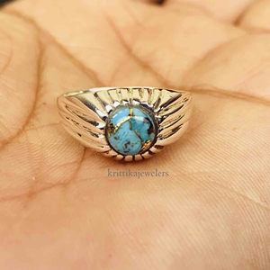 แหวนเงินแท้ 925 ประดับพลอยเทอร์ควอยซ์ธรรมชาติ สำหรับผู้ชาย ขายส่ง เหมาะสำหรับงานปาร์ตี้ งานแต่งงาน ของขวัญสุดคลาสสิก - Product Image 6