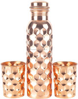 Bouteille d'eau en cuivre massif Diamond Pure 34 oz avec deux verres, isolation thermique, écologique, durable, logo personnalisé, anti-corrosion
