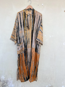 Seda amarilla Vintage seda reciclada Sari Tye Dye Kimono Robe Beach Wear Bikini Cover Up Kimono regalo para ella - Product Image 4