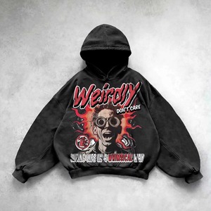 Sudadera con Capucha Negra de Algodón Grueso de Alta Calidad Personalizada, con Hombros Caídos, Logotipo Personalizado Impreso, Estilo Urbano - Product Image 3