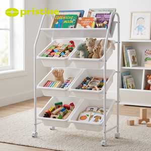 <b>White</b> 4-Layer <b>Toy</b> Organizer with Wheels Plastic Storage Bins for Kids Room Multifunctional Cart - Product Image 5