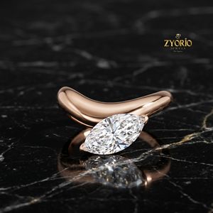 Anillo de compromiso solitario con corte marquesa, oro de 18 quilates, banda curva de lujo, anillo llamativo - Product Image 3