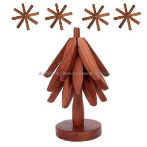 ถาดรองแก้วไม้อะคาเซียถาดรองแก้วทำจากไม้แฮนด์เมดสำหรับดื่มกาแฟชาเบียร์ดีไซน์เก๋ลายมะม่วงโลโก้ตามสั่ง - Product Image 3