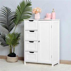 Mobiletto Moderno Bianco per Bagno Salvaspazio con Ripiani Regolabili e Cassetti in MDF, PVC e Metallo per Uso Domestico - Product Image 1
