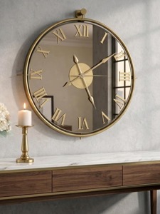 Luxury Gold Frame Mirror <b>Wall</b> <b>Clock</b> With Roman Numerals Suitable For Living Room And Elegant Home <b>Decor</b> Styling From India - Product Image 2