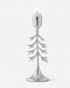 Support de bougie en métal en forme de sapin argenté, centre de table festif pour les fêtes, candélabre texturé moulé pour la décoration hivernale C - Product Image 1