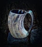 Boccale in Corno di Bufalo Naturale Premium, Tazza in Vetro Stile Americano Moderno di Alta Qualità per Caffè e Mosto