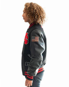 Custom <b>Men</b>’s Letterman Baseball <b>Varsity</b> <b>Jacket</b> Chenille Embroidery Black Leather Sleeves Winter <b>Bomber</b> Plus Size - Product Image 2