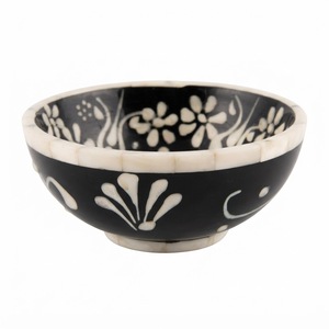 Cuenco de madera con incrustaciones de hueso, de lujo, azul y blanco a rayas, decorativo para ensalada y frutas, de resina premium y madera de mango, para el hogar. - Product Image 2
