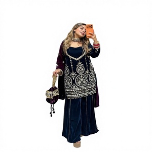 Conjunto de Salwar Kameez de Terciopelo Indio Pakistaní, Ropa Étnica para Mujer, Fiesta, Boda, Playa, Estilo Bollywood, Secado Rápido, Todas las Temporadas - Product Image 1