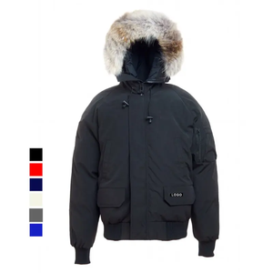 Veste d'hiver décontractée pour homme en duvet noir avec capuche en fourrure, coupe-vent, col montant, fermeture éclair, couleur unie - Product Image 4